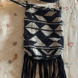 Black and White Fringe Crossbody Bag